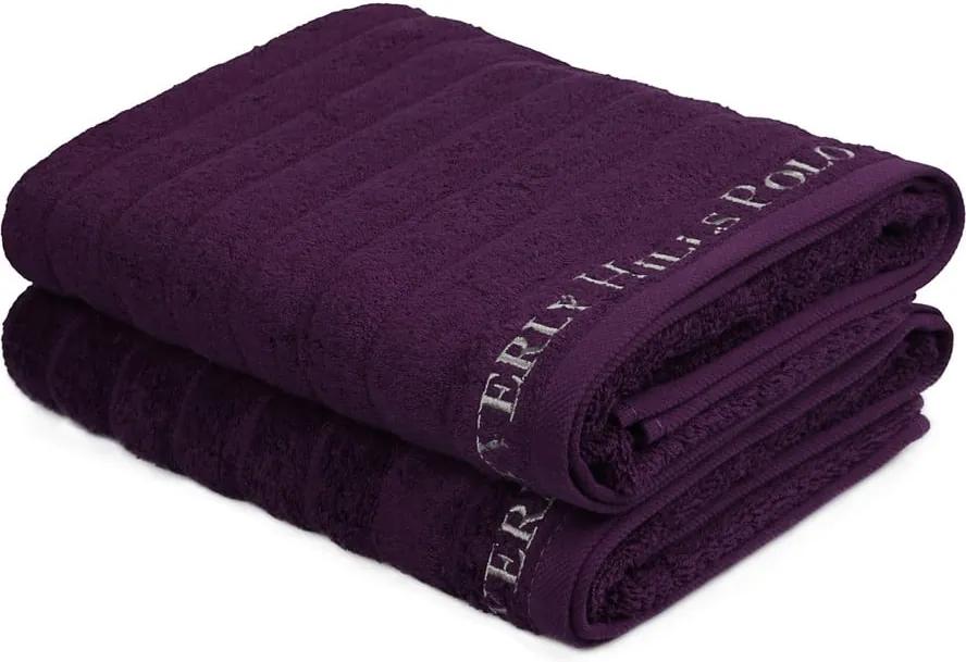 Sada 2 fialových bavlnených uterákov, 140 x 70 cm