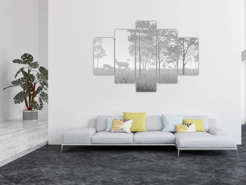 Obraz - Lúka s jeleňami (150x105 cm)