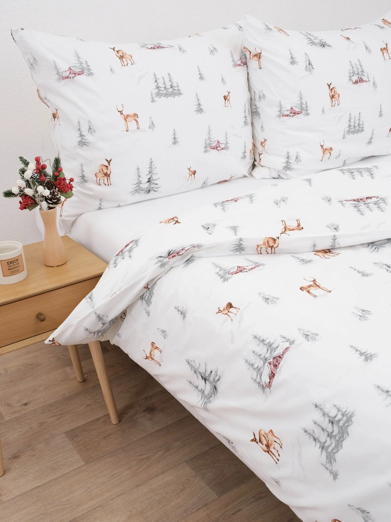 Vianočné francúzske bavlnené obliečky Renforcé - Zimný les
