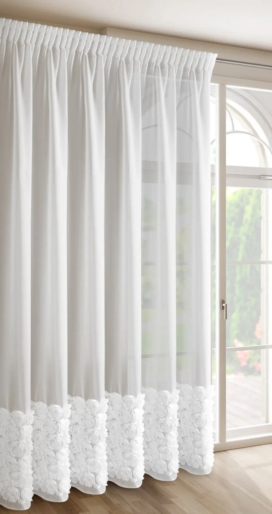 ZÁCLONA NA PÁSKE EVA MINGE ROSES3 350X270 CM BIELA