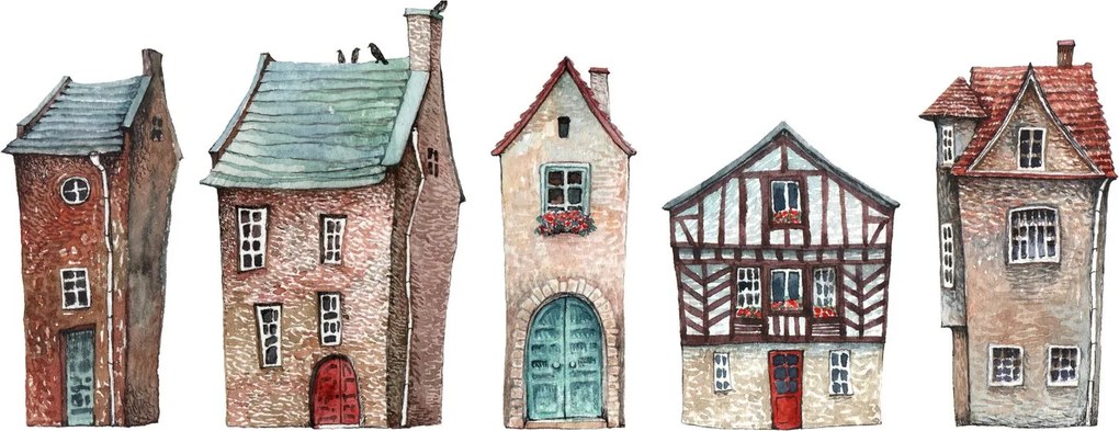 Obraz - Akvarelové domčeky (120x50 cm)