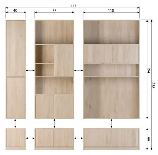 Modulárna skrinka v dekore duba v prírodnej farbe 40x199 cm Modulair – vtwonen