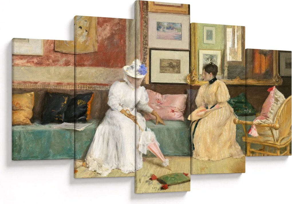 Obraz - William Merritt Chase, A Friendly Call, reprodukcia (150x105 cm)