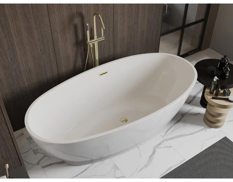 Mexen Bilbao, voľne stojaca vaňa 180 x 90 cm, biela, zlatý matný prepad, 51311809000-55