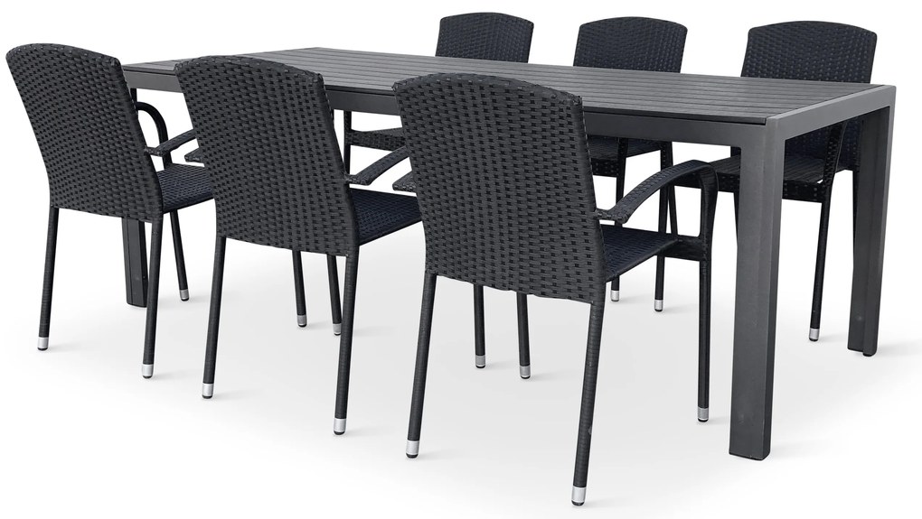 Záhradný jedálenský set Viking XL 190cm + 6x ratanová stolička Roma