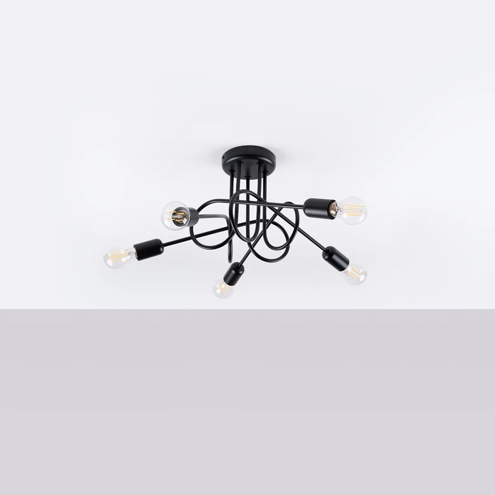 Stropné svietidlo Loop 5, čierne telo svietidla