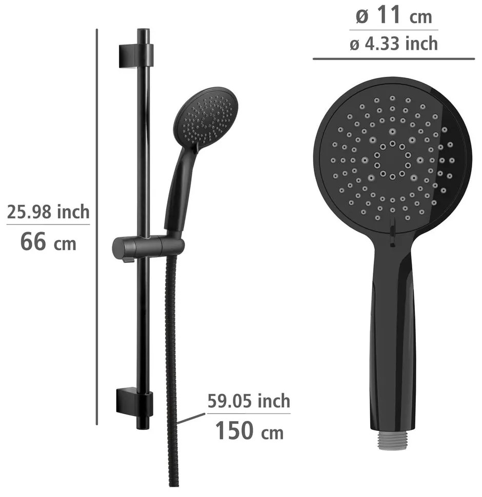 Čierny sprchový set z nerezovej ocele 66 cm Young - Wenko