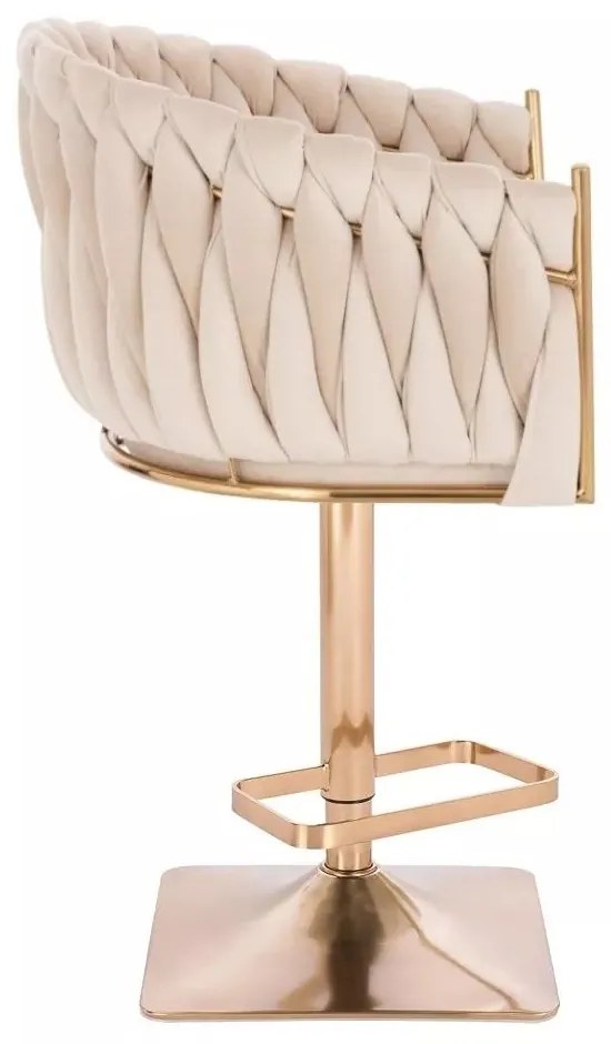 LuxuryForm DESIGN Barová stolička NORDEN VELUR na zlatej hranatej podstave - krémová