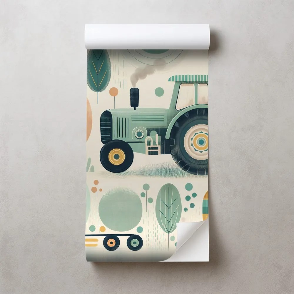 Samolepiaca tapeta detské traktory v pastelových farbách