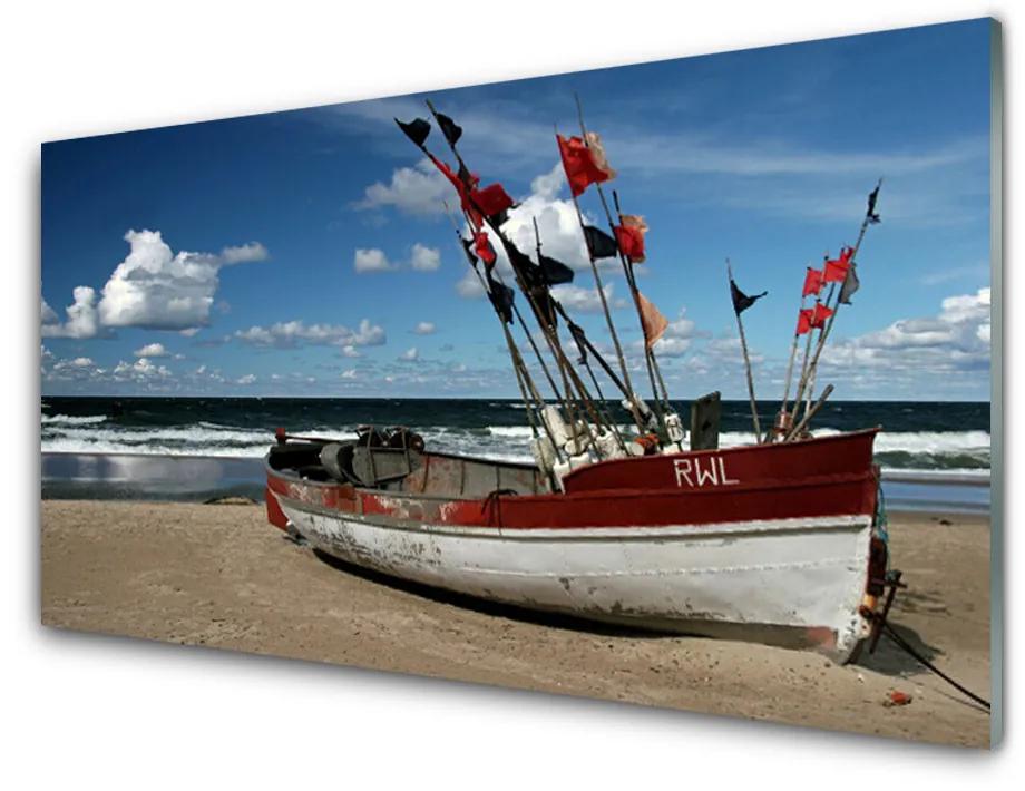 Obraz na akrylátovom skle More pláž loďka krajina 100x50 cm