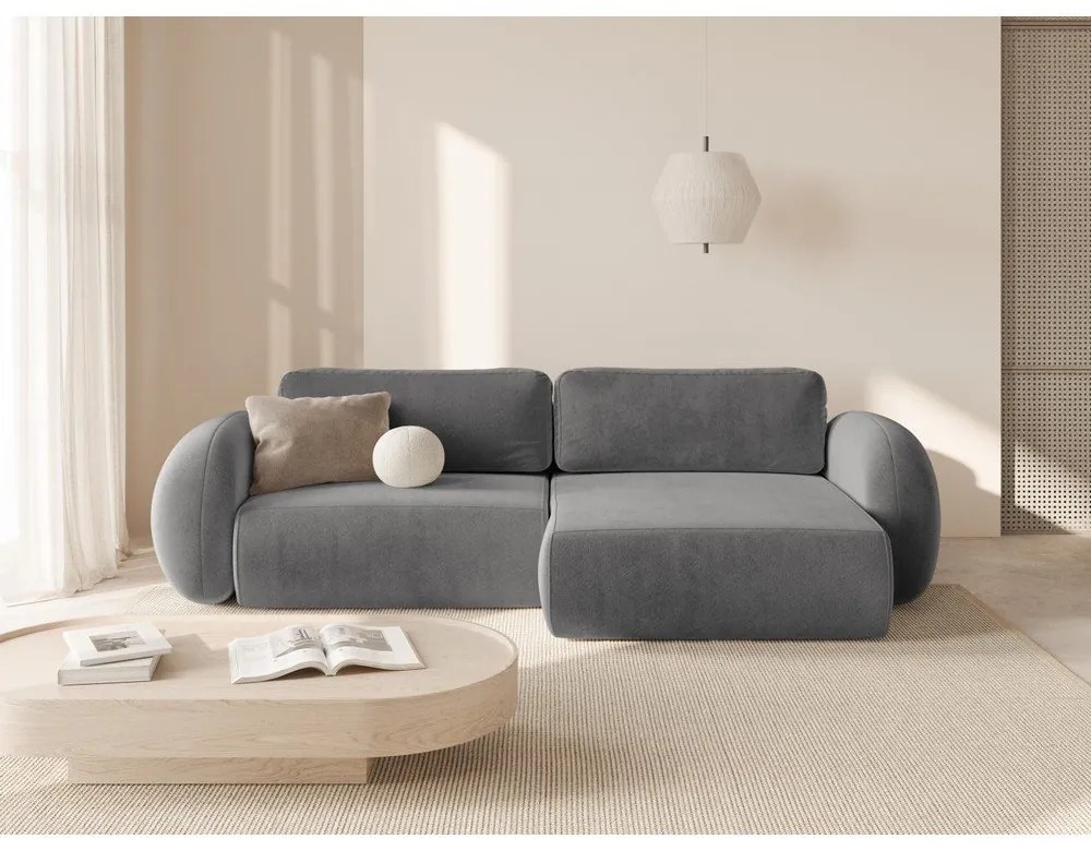 Tmavosivá zamatová rozkladacia/s úložným priestorom rohová pohovka Tonale – Cosmopolitan Design