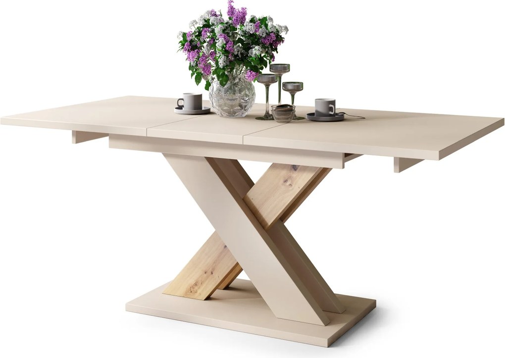 KARO béžový / dub artisan - MODERNÝ ROZKLADACÍ STÔL DO 180 cm!