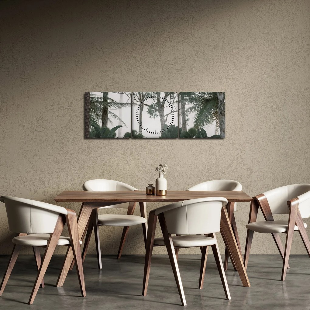 Obraz - Jungle v rannej hmle (s hodinami) (90x30 cm)