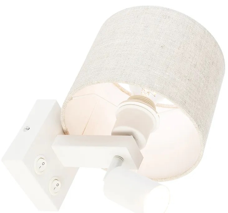Nástenná lampa biela s lampou na čítanie a svetlosivým tienidlom 18 cm - Brescia