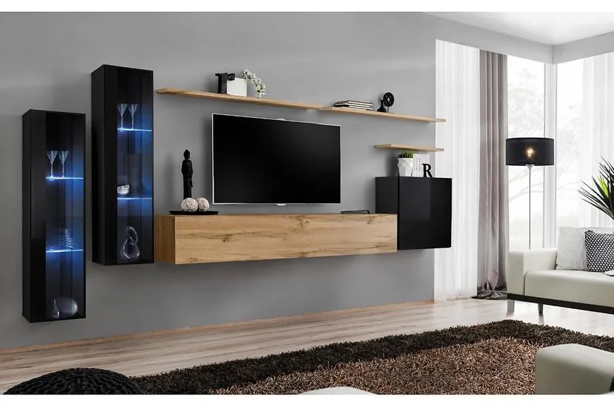 Obývacia stena Switch Sklo +LED XI čierna /Wotan