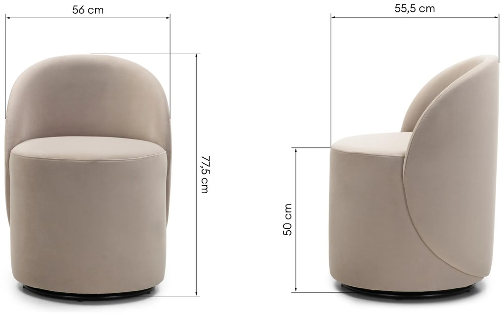 Otočné designové křeslo Enzo velur krémové