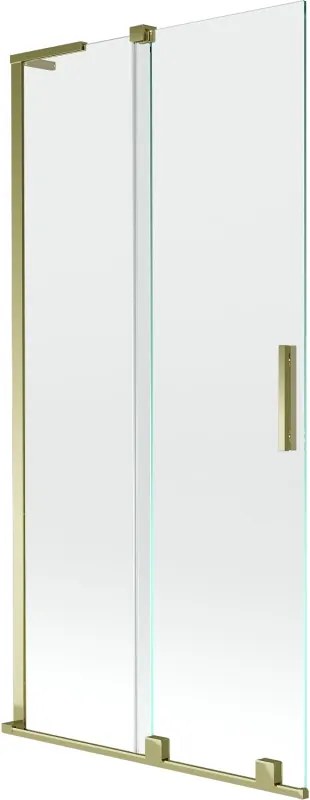 Mexen Velar L, 2-krídlová posuvná vaňová zástena 90 x 150 cm, 8mm číre sklo, zlatý lesklý profil, 896-090-003-01-50