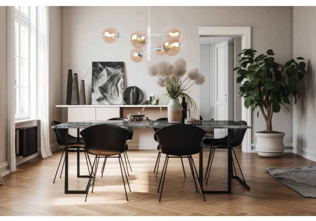 Závesne svietidlo Paris, 6x medové sklenené tienidlo, W/CH, X