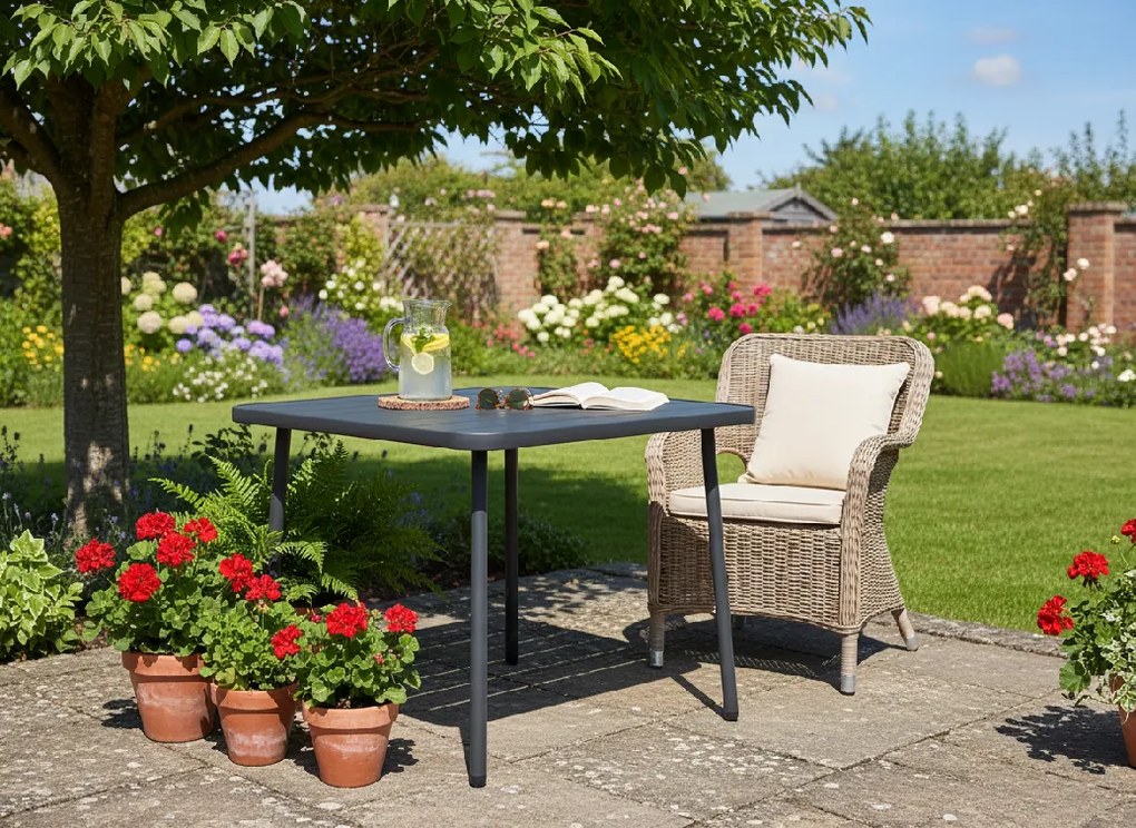 CH ŠTVORCOVÝ ZÁHRADNÝ STÔL 80 x 80 x 72 CM TMAVOSIVÁ