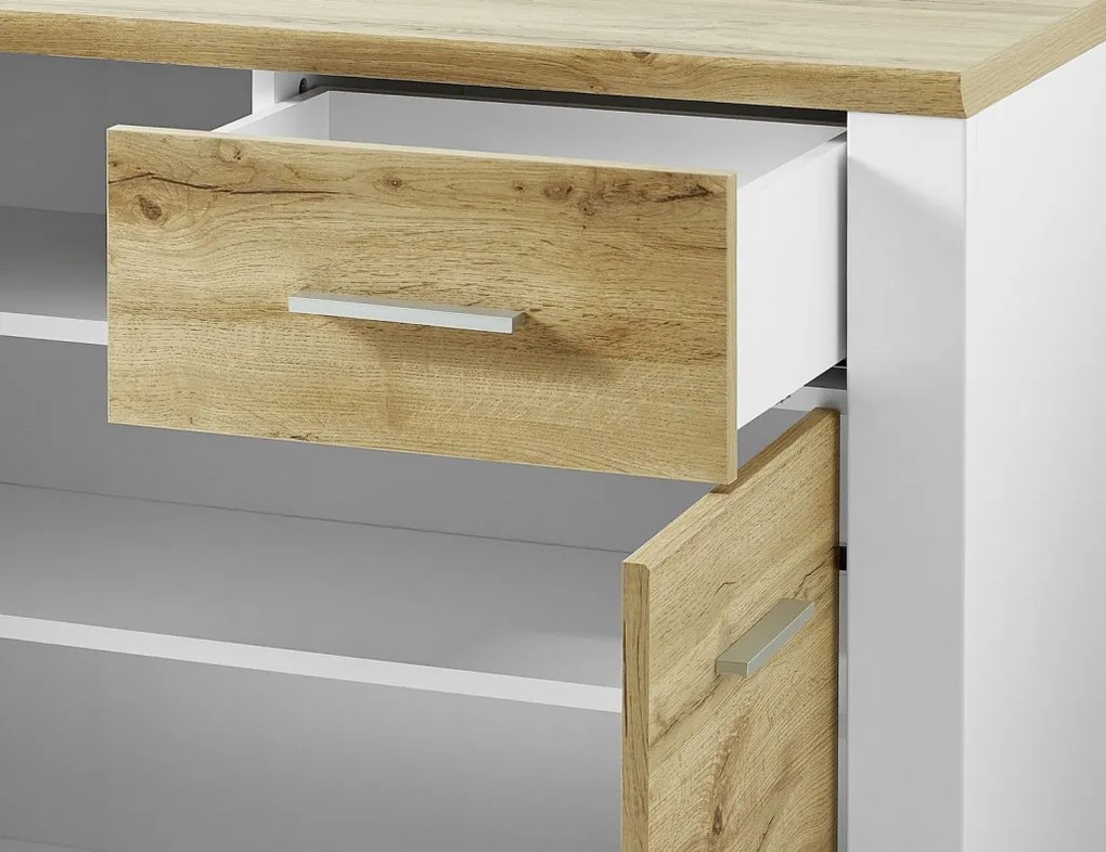 Úložná komoda/ botník Materio, dub/biela