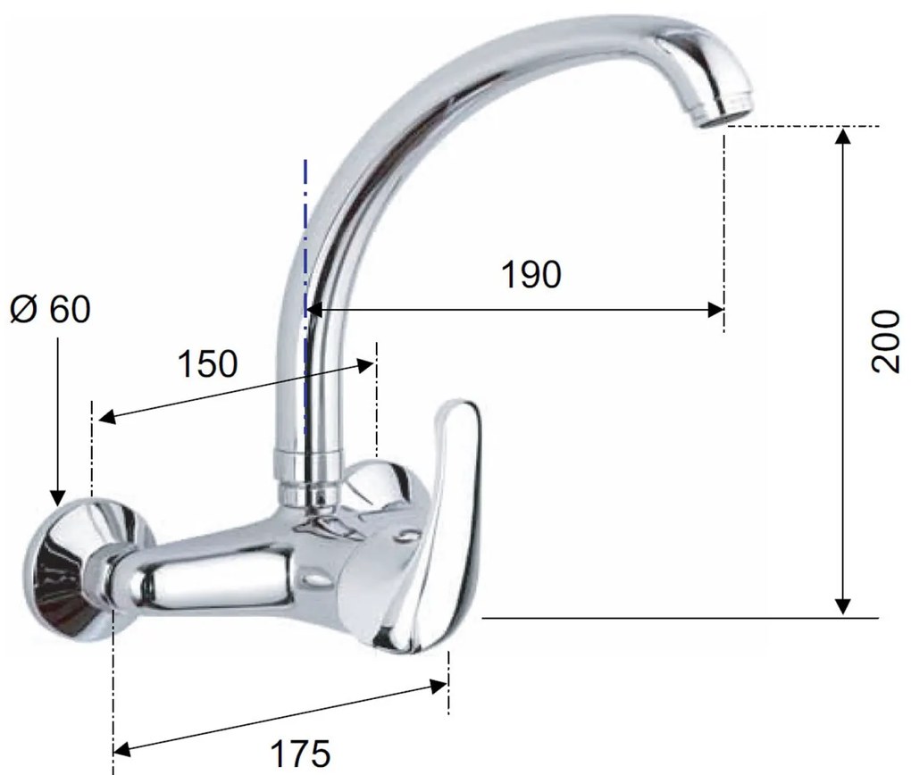 Aqualine Aqualine, KASIOPEA nástenná batéria s vysokým ramienkom, chrómová, 1107-13