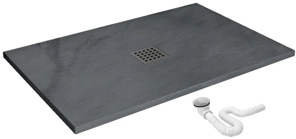 Rea Grey Rock, sprchová vanička z minerálneho kameňa 120x90x3,5 cm + sifón, šedá, REA-K4584