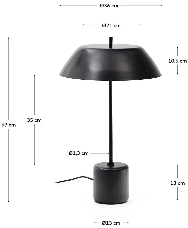 Čierna mramorová stolová lampa s kovovým tienidlom (výška 58 cm) Sayra – Kave Home