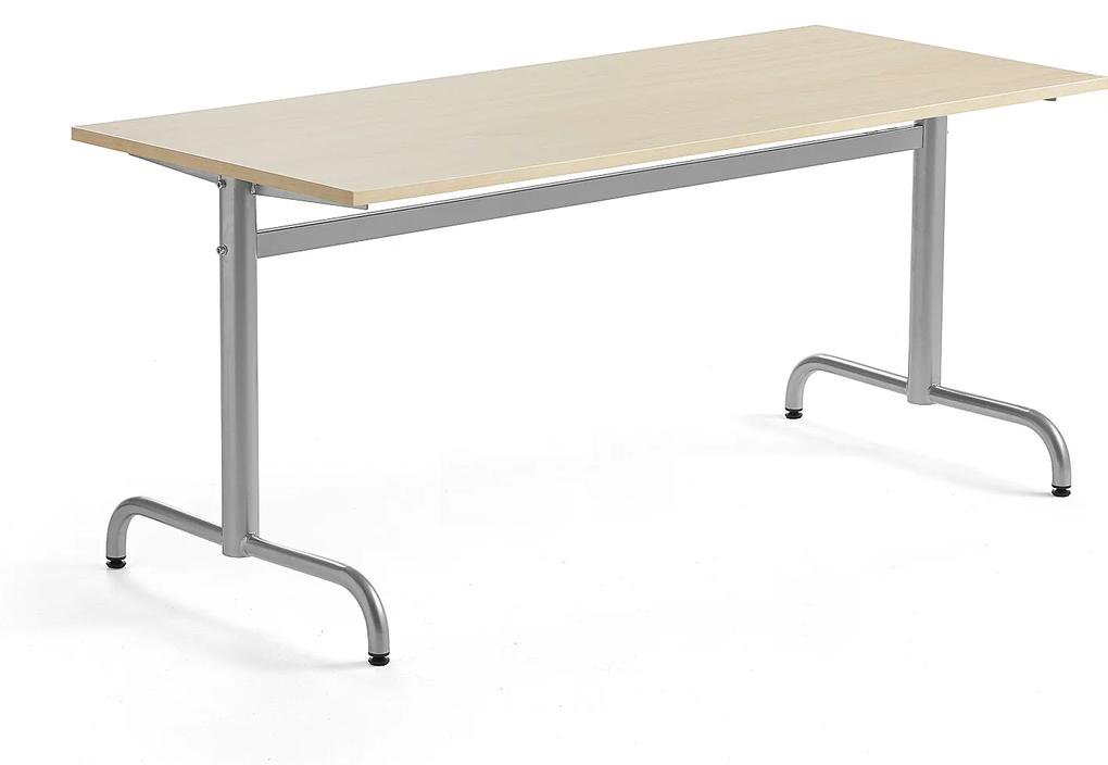 Stôl PLURAL, 1600x700x600 mm, HPL - breza, strieborná
