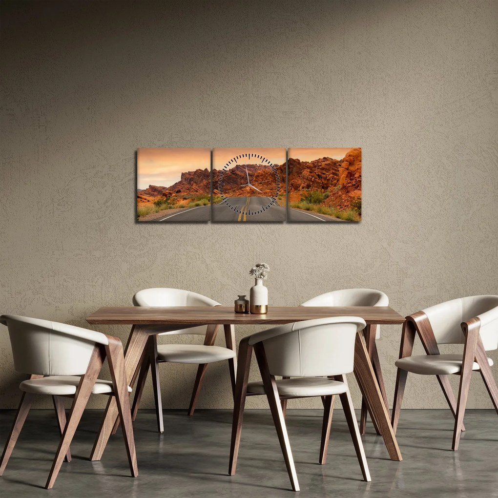 Obraz cesty a skál (s hodinami) (90x30 cm)