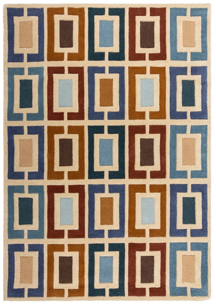 Flair Rugs, Ručne všívaný kusový koberec Illusion Retro Blocks Blue/Multi, 200x290, viacfarebná, obývacia izba