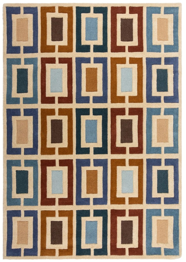 Ručne všívaný kusový koberec Illusion Retro Blocks Blue/Multi, 160x230, viacfarebná, obývacia izba, Flair Rugs