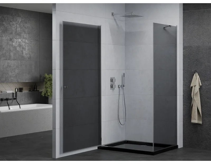 Mexen Pretoria, sprchovací kút 70 (dvere) x 100 (stena) cm, 6mm šedé sklo, chrómový profil + čierna sprchová vanička, 852-070-100-01-40-4070