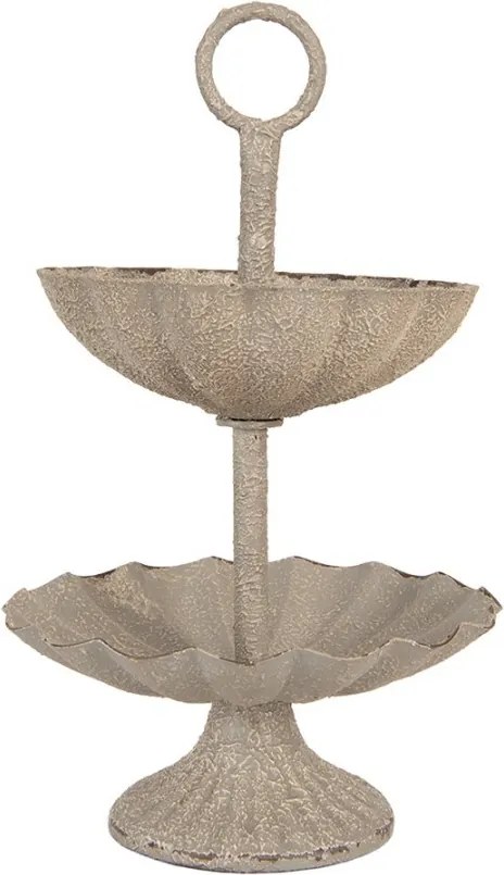Šedý antik kovový dvojposchodový etažér - Ø 15*24 cm