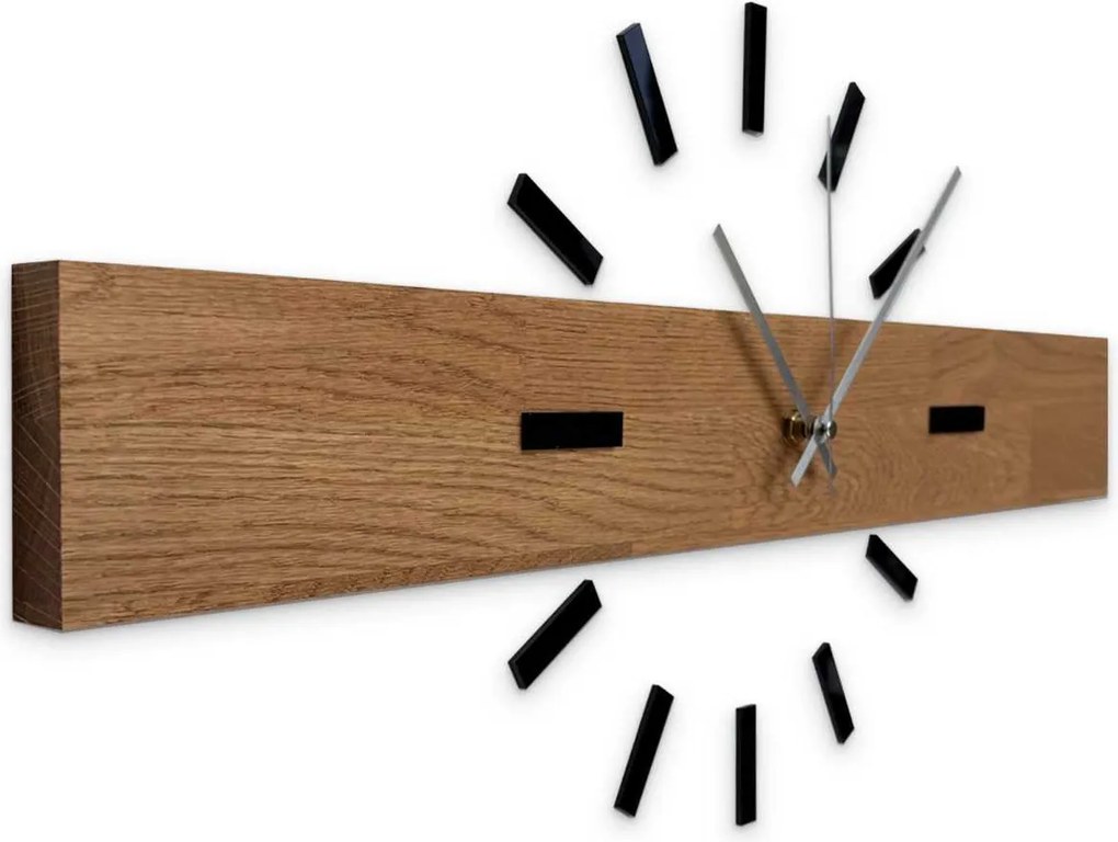 Rustikálne dubové hodiny na stenu – minimalistická škandinávska drevená dekorácia | DRORES: Strieborné ručičky 60 cm 4684-111273 MAS021-3072-akcia20