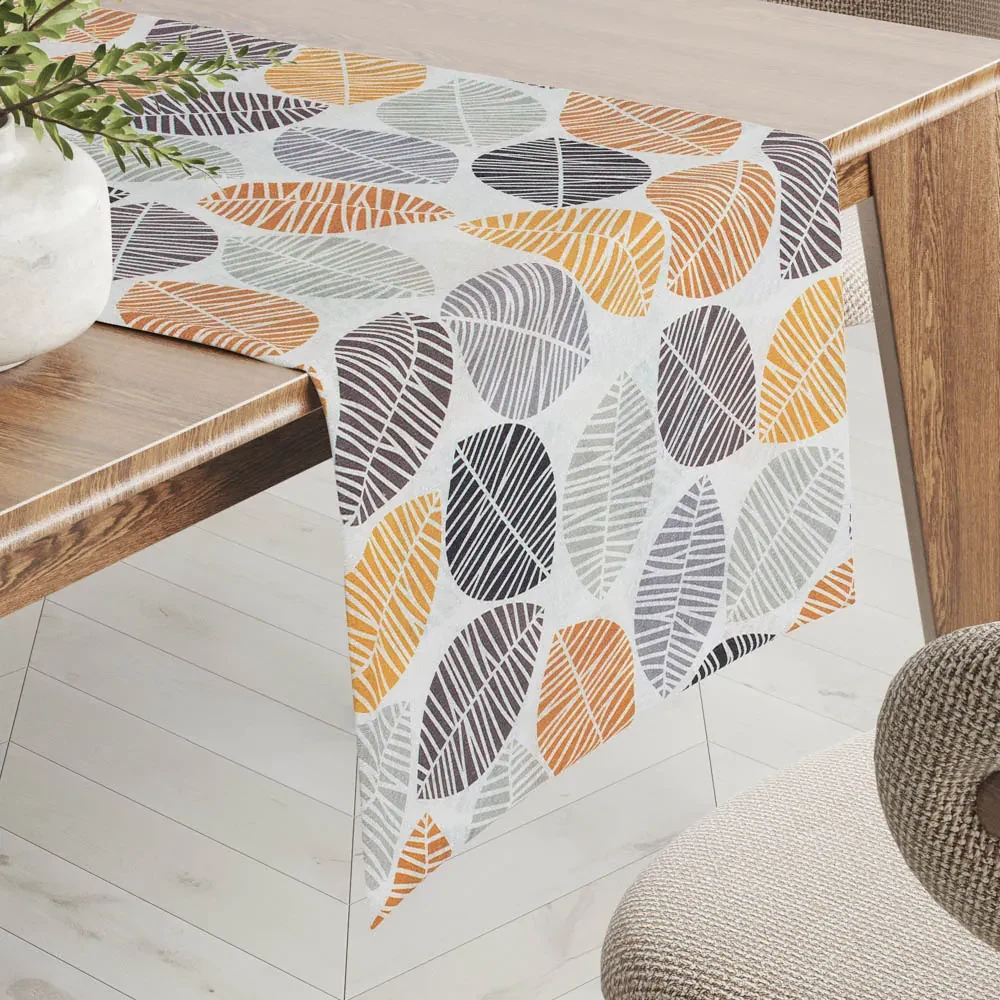 Biante Dekoračný behúň na stôl Leona LN-136 Hnedé a oranžové lístky 45x160 cm