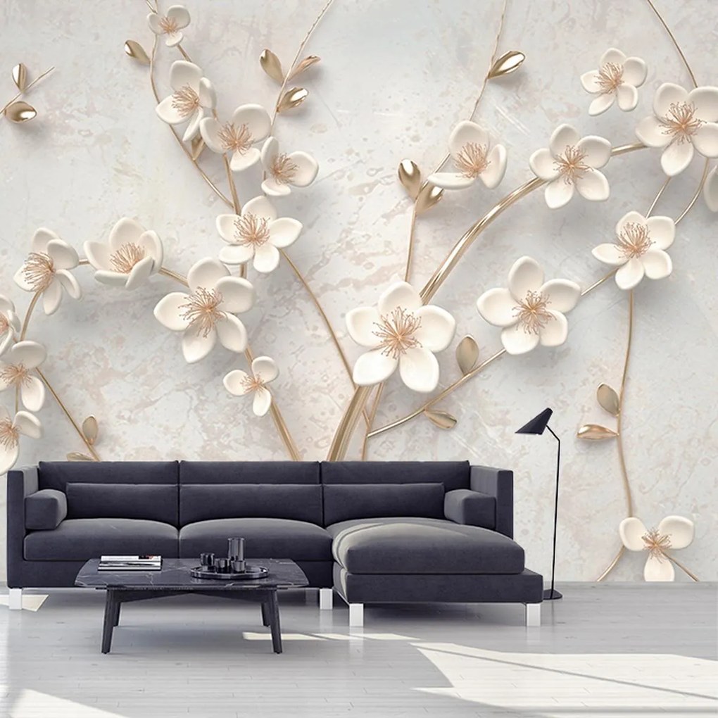 Fototapeta - Kvety so zlatými stonkami (147x102 cm)