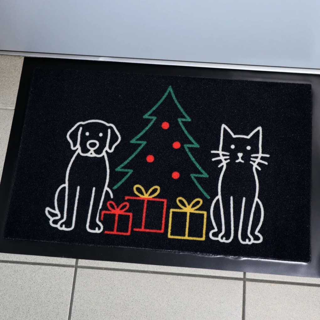 Rohožka Vianoce pri Psíku a mačičky 40x60 cm, 40x60, čierna, Mercury Flooring