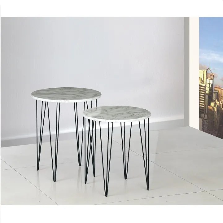 Set 2 konferenčních stolků, vzor bílý mramor / černý kov, PAROS 0000209345 Tempo Kondela