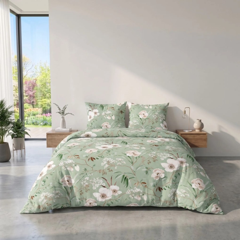 Kvalitex Bavlnené obliečky DELUX 220x200 + 2x 70x90 cm - MAGNOLIA zelená