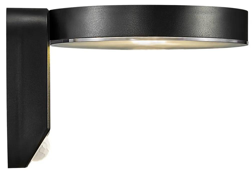 NORDLUX Solárne nástenné LED svietidlo so senzorom RICA ROUND, 4,5 W, teplá biela, okrúhle, čierne