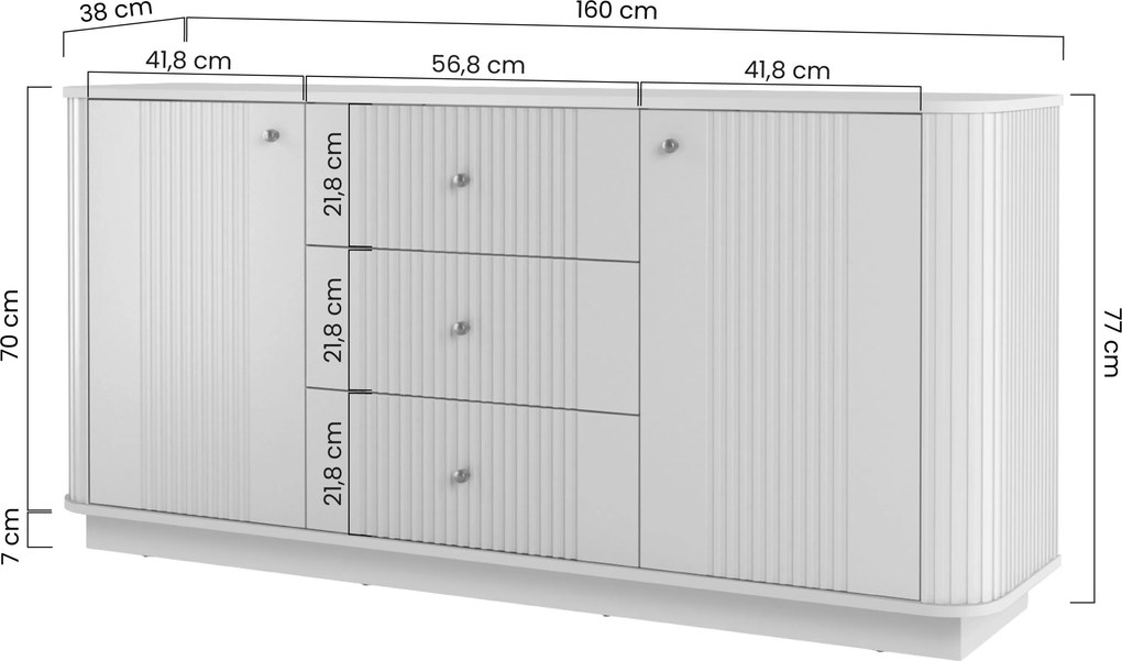 Komoda Vesper 160 cm so zásuvkami na sokli - čierna / zlaté úchyty
