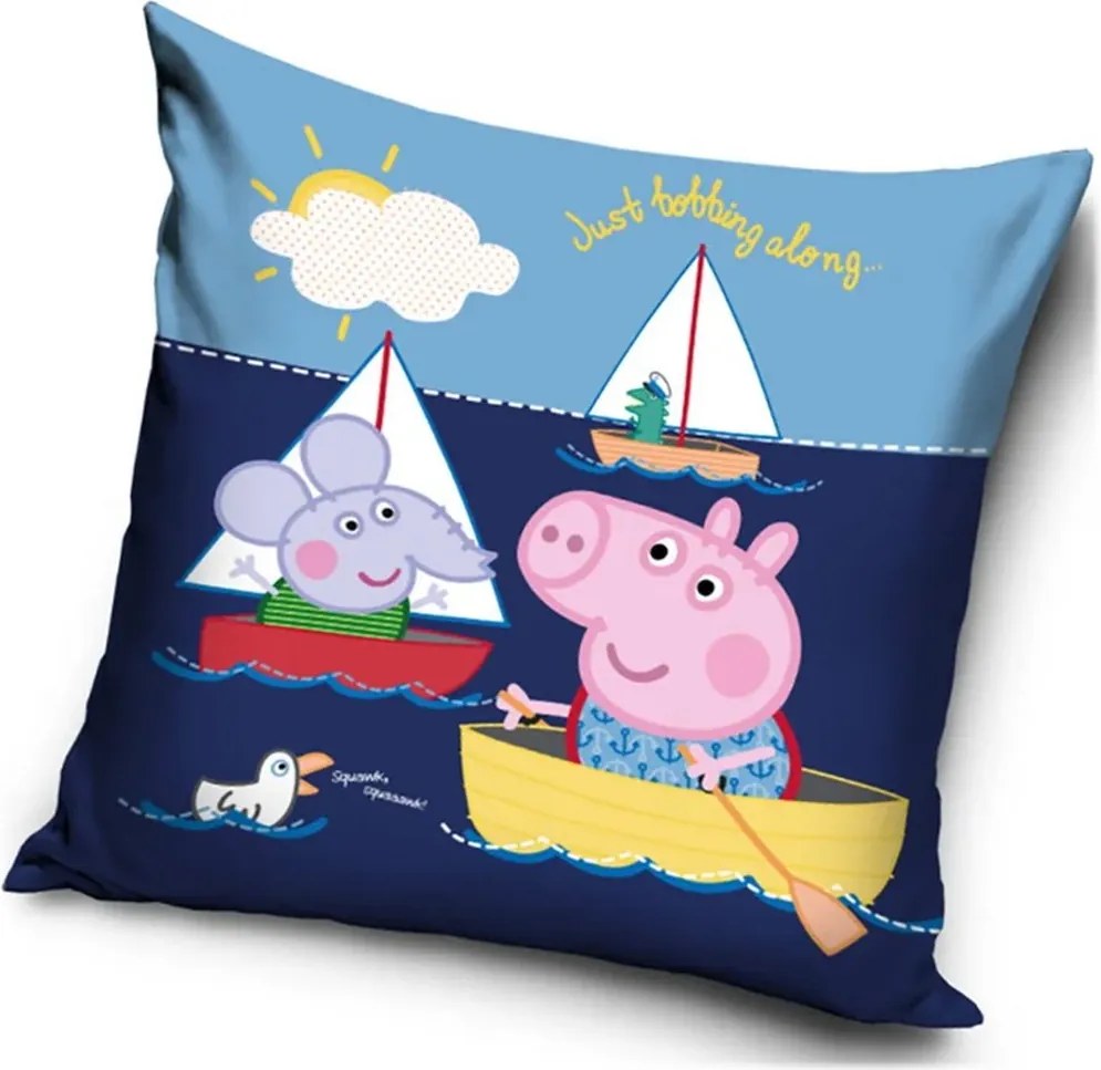 Velúrový vankúš Prasiatko Peppa – motív Georgeove preteky - 40x40 cm