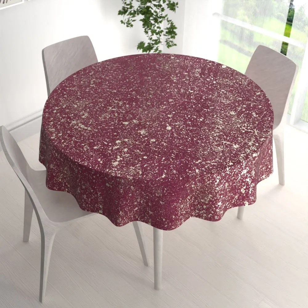 Biante Veľký zamatový okrúhly obrus Isabela IBL-006 Gold Design vínový Ø 220 cm
