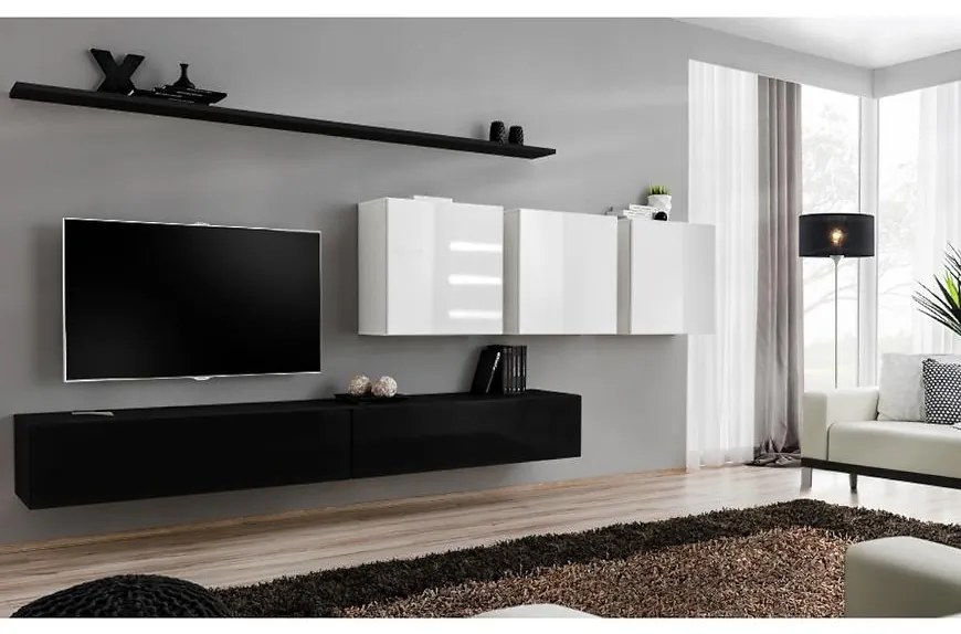 Obývacia stena Switch VII Čierna/Biely