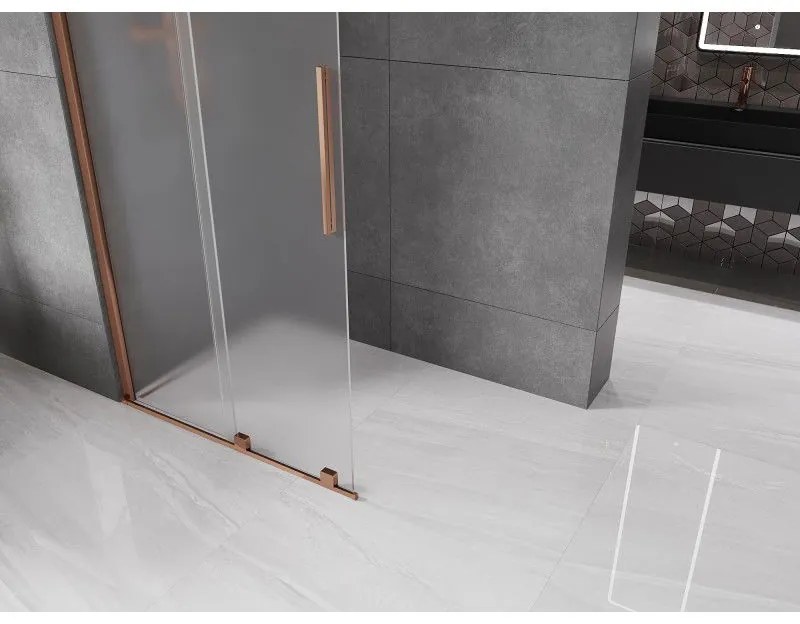 Mexen Velar, sprchová zástena s posuvnými dverami Walk-in 70 x 200 cm, 8mm sklo námraza, ružové zlato, 871-070-000-33-60