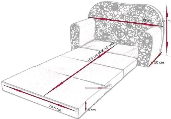 Detská pohovka sivá motýle