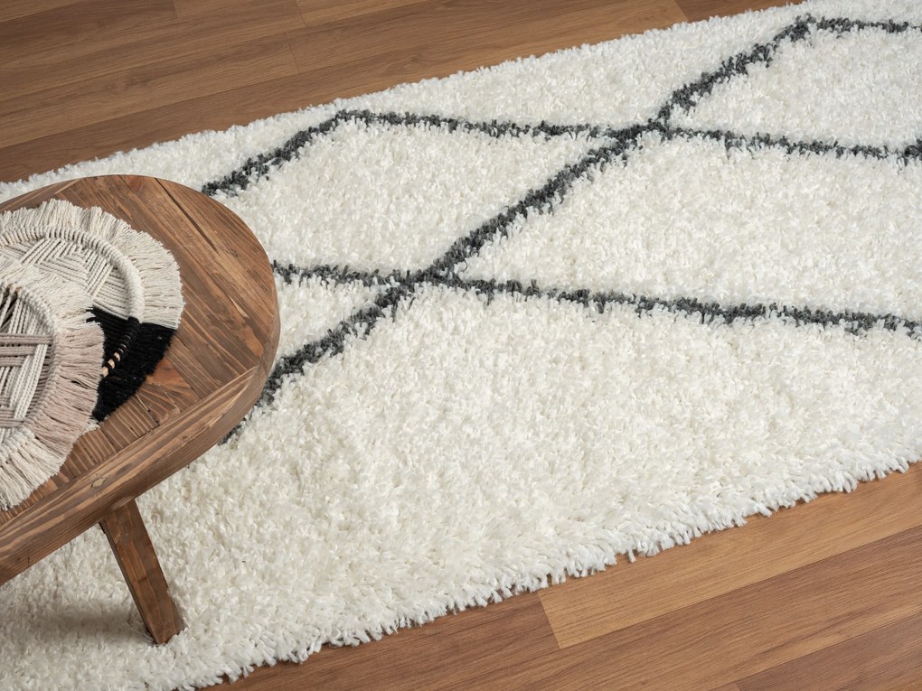 My Flair, Behúň My Shaggy Raute creme, 80x300, čiernobiela, chodba / predsieň