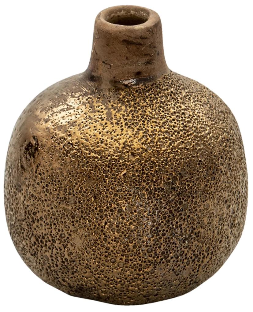 Hnedá keramická váza s bronzovú patinou Rain - Ø 9*9 cm
