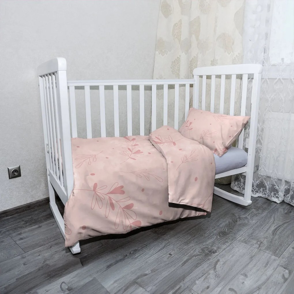 Sablio Mikroplyšové detské obliečky do postieľky Ružové lístky - 100x135 / 40x60