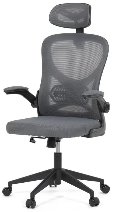 Kancelářská židle, šedá síťovina, černý plast, kolečka na tvrdé podlahy